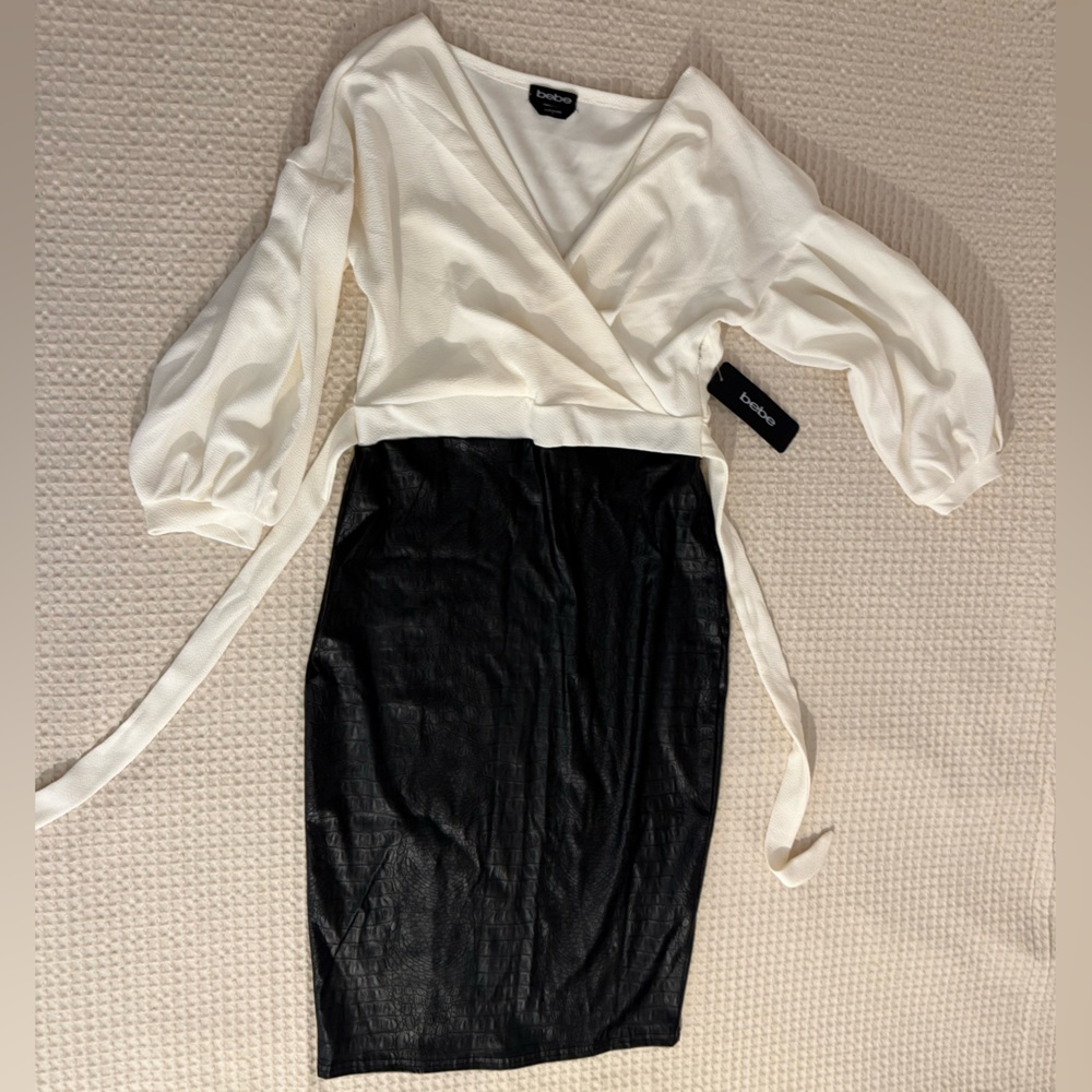 White and Black Dress - Bebe NWT Dress, vegan croc leather